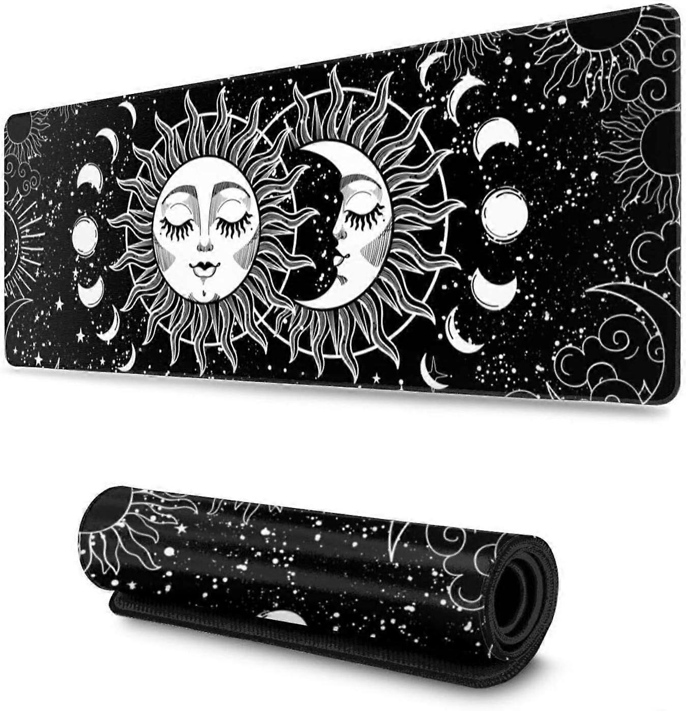 Gaming Mouse Pad Extra Large Astrology Extended Large Mouse Mat Long Desk Mat with Stitched Edges 80x30x0.3cm, Moon and Sun