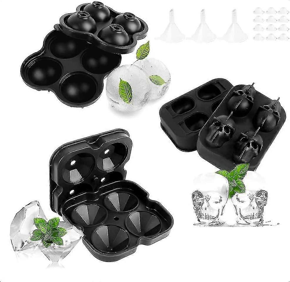 Ice Cube Tray With Removable Lids,funnel And Non-spill Lid,3 Pack Ice Molds With