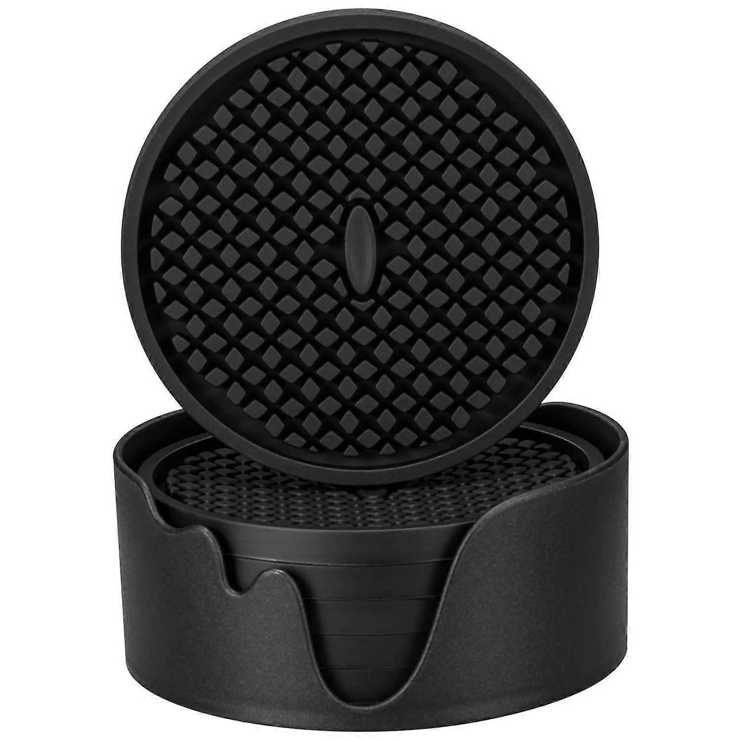 Silicone Coasters 6 Pack Thickened Non-Slip With Holder Cup Mat Black