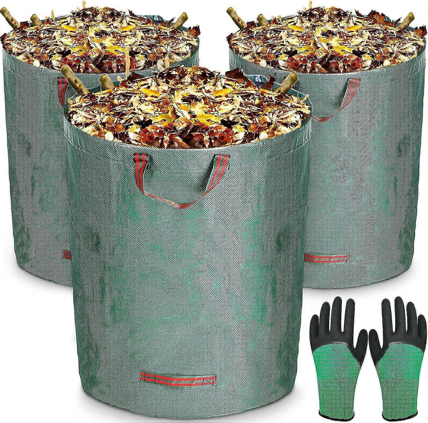 Garden Waste Bags 3x120L,Extremely Strong Polypropylene (PP) Garden Waste Bag,Foldable and Reusable,Waterproof Large Bags with Handles,Garden Trash Ba