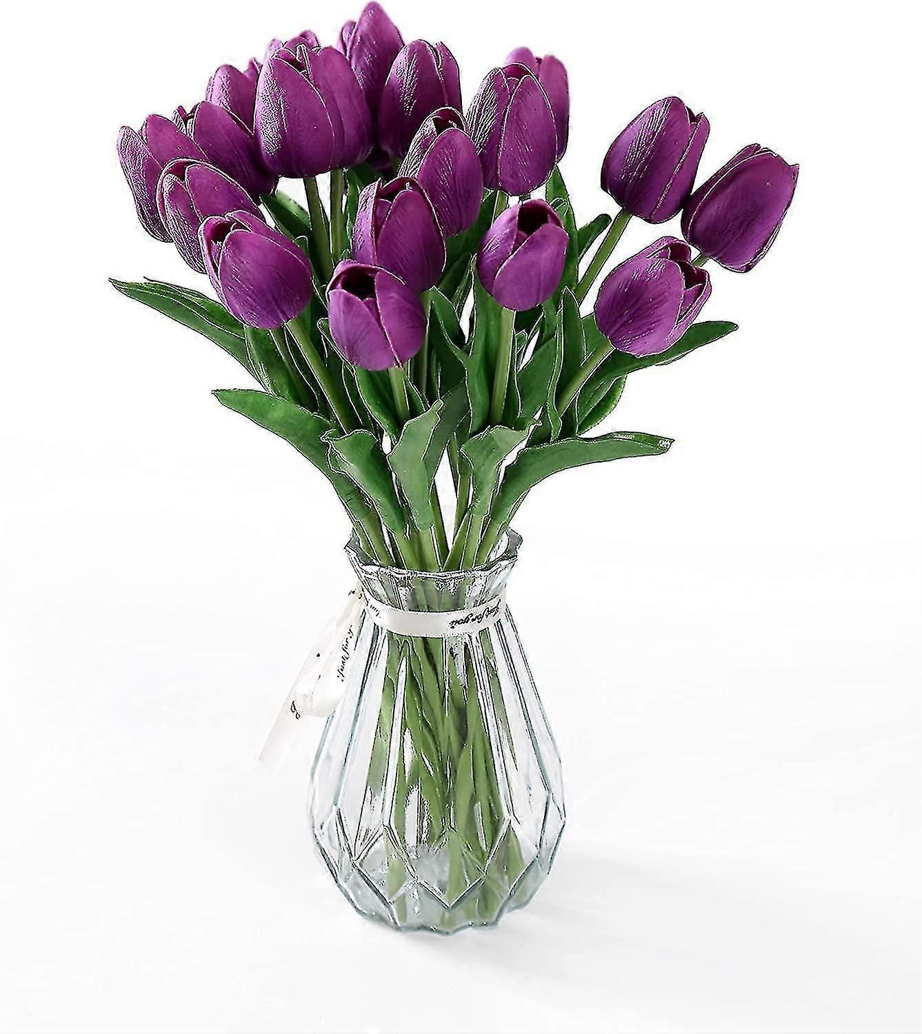 20 stk tulipaner kunstig berøring til hjemmet bryllup rotte (lilla)