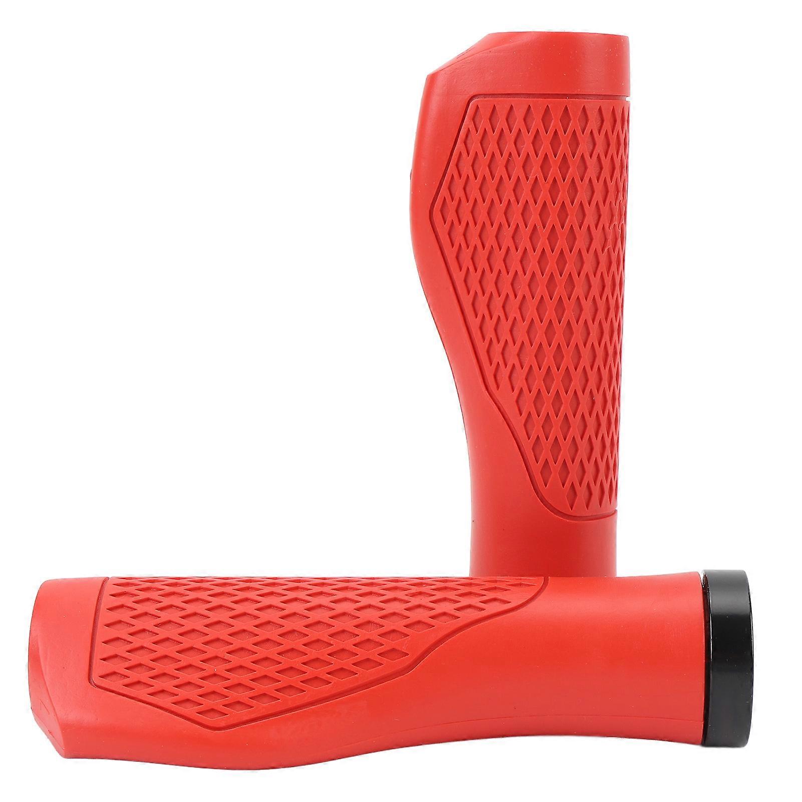 Pair of Cycling Handlebar Grips Rubber Anti Slip Shock Absorbing Ergonomic Cycle Locking Handle Grips Red 