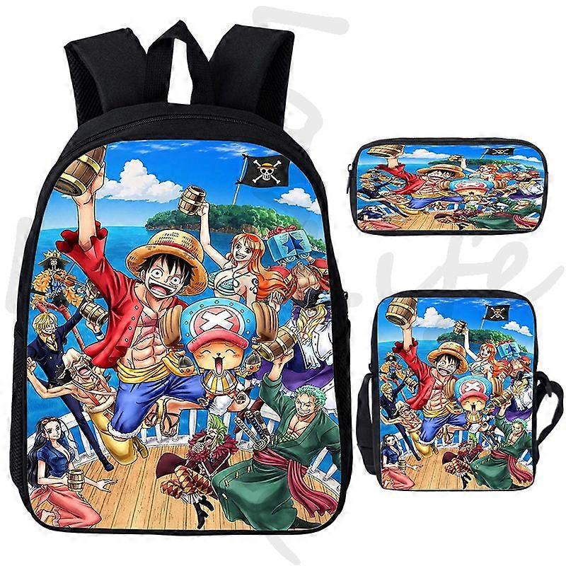 3 Set One Piece Anime Backpack for Boys Student 3D Print Luffy Zoro School Bags Zipper Bookbag Back to School Backpack Mochila