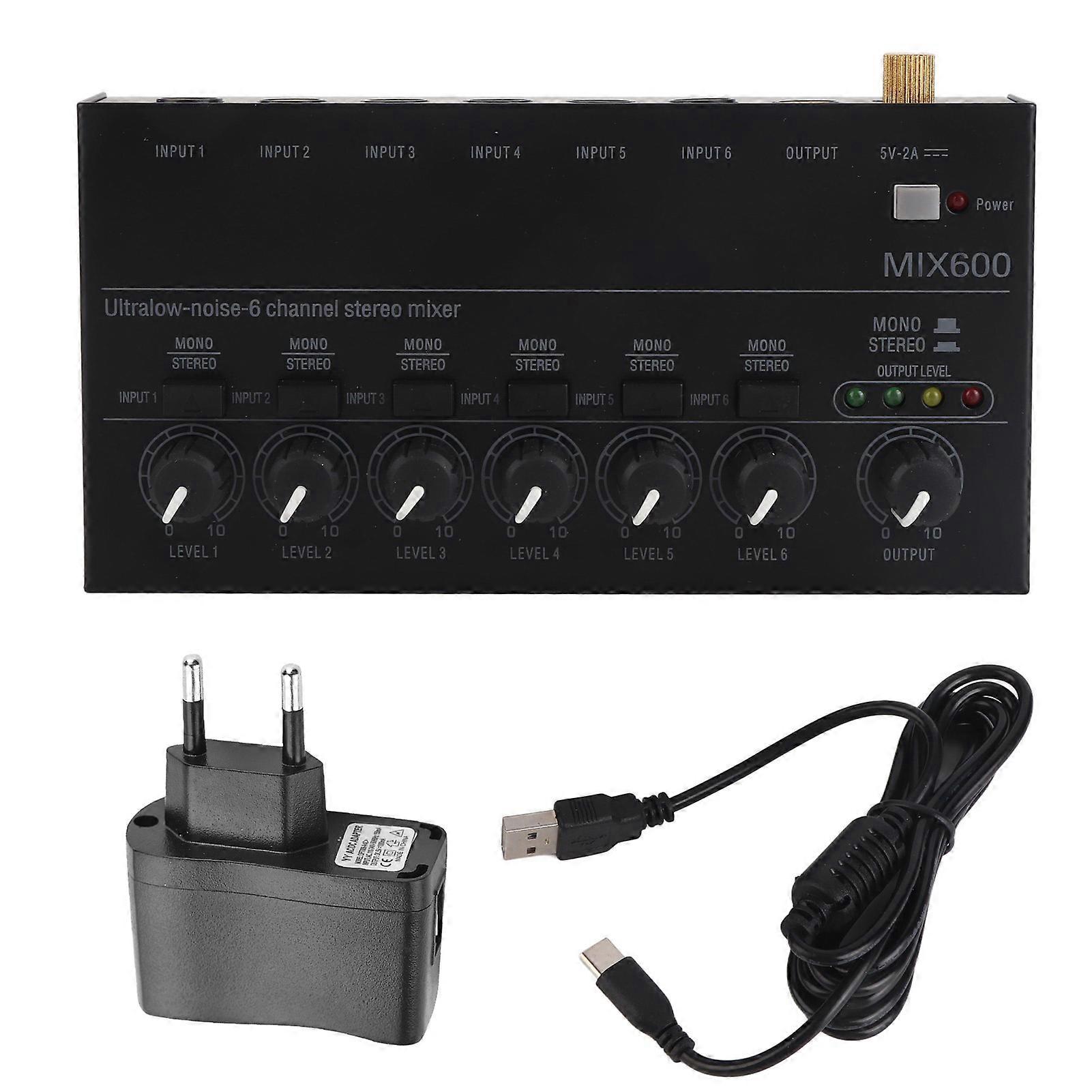 Sound Ultra Compact Metal Low Noise 6 Channel Stereo Line Mixer for Studio Stage Small Clubs Bar