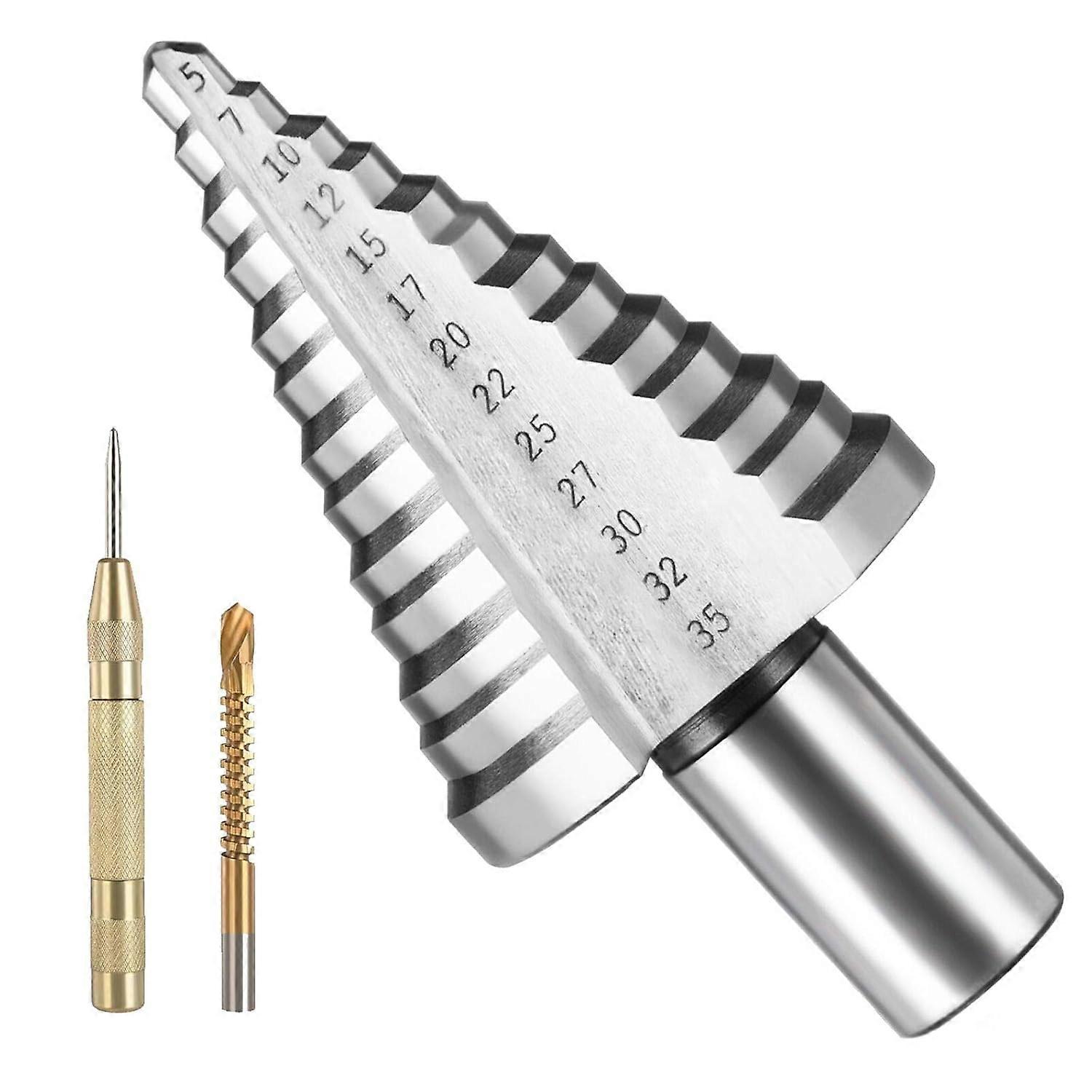 Step Drill Bit Step Countersink Drill Bit With Titanium Coating（Automatic Center Punch And Torsion Drill Bit Included）