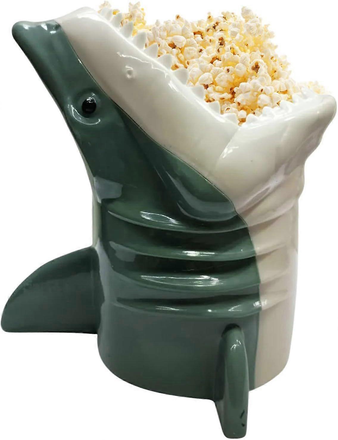 Sharks Popcorn Bucket - Funny 50th Anniversary Bucket of This Great White, Enjoy Popcorn Bravely, Silicone Reusable 3D Shark Design for Movie Nights, 