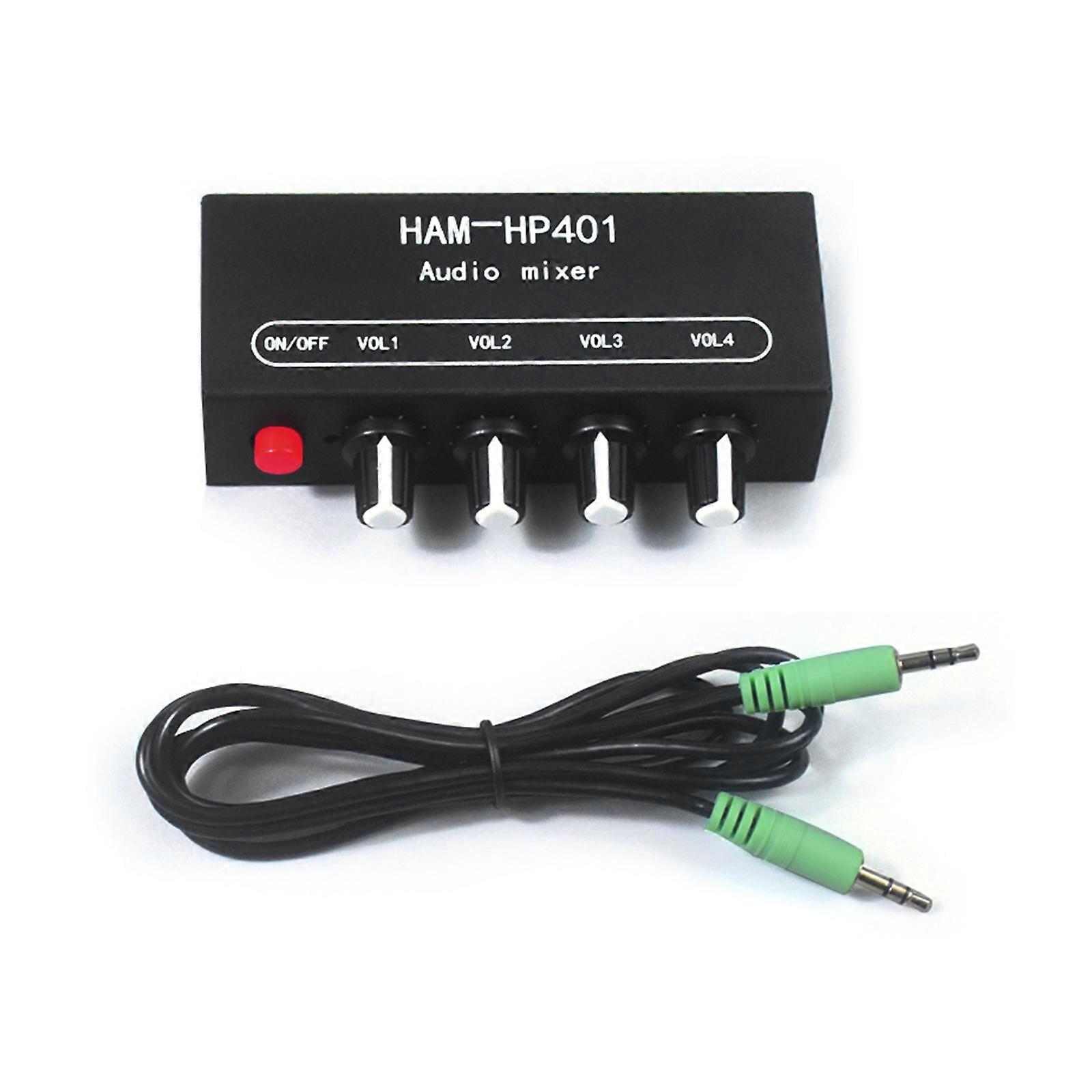 HP204 Metal Stereo Sound Mixer Auditory Distributor with 4 Input 1 Output for Headphones Amplifier Multicolor