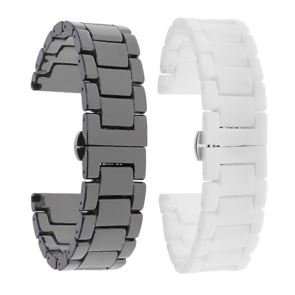 2Pcs 20mm Ceramic Watch Band Bracelet Strap Double Open Buckle