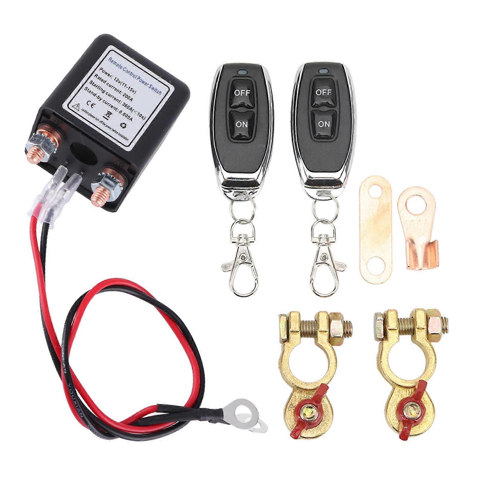 Car Battery Disconnect Switch, Power Cut Off Kill Switch with Remote Control, Copper Terminal for Automotive 12V 200A