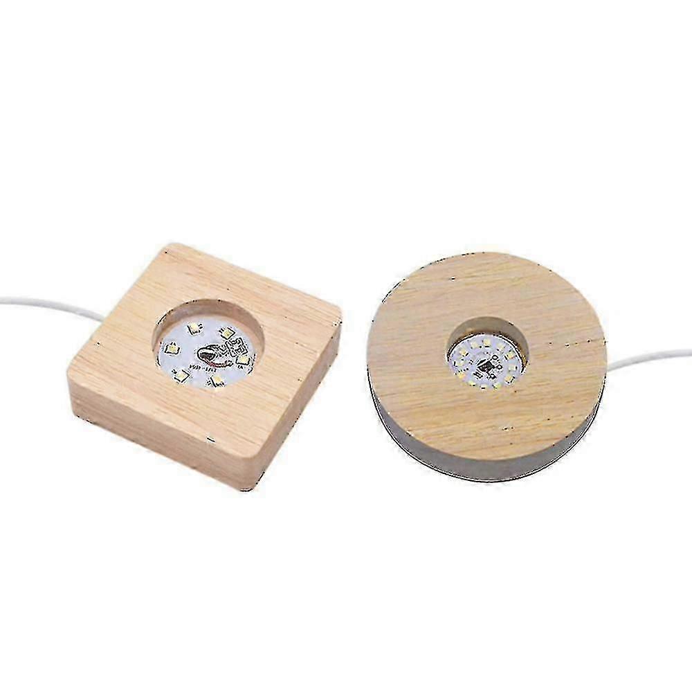 2 Pcs Led Light Display Stand Wooden Luminous Base (round + Square) GAT