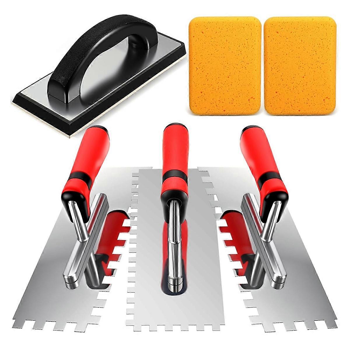 6Pcs Tile Tools Set Square Trowel,1 Rubber Grout Float and 2 Grout Sponge for Wall Floor Tiling Ins