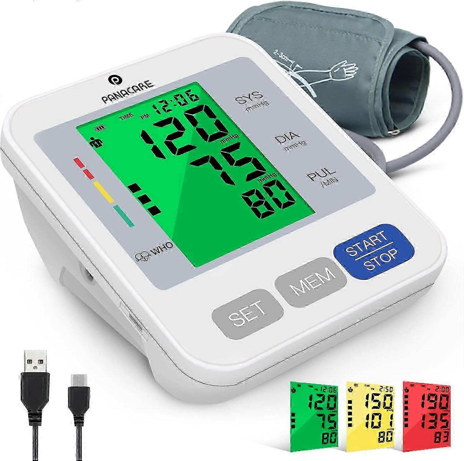 Professional Automatic Upper Arm Blood Pressure Monitors with Large 3-Color Backlit Display, Ideal BP Machine Gift for Any User