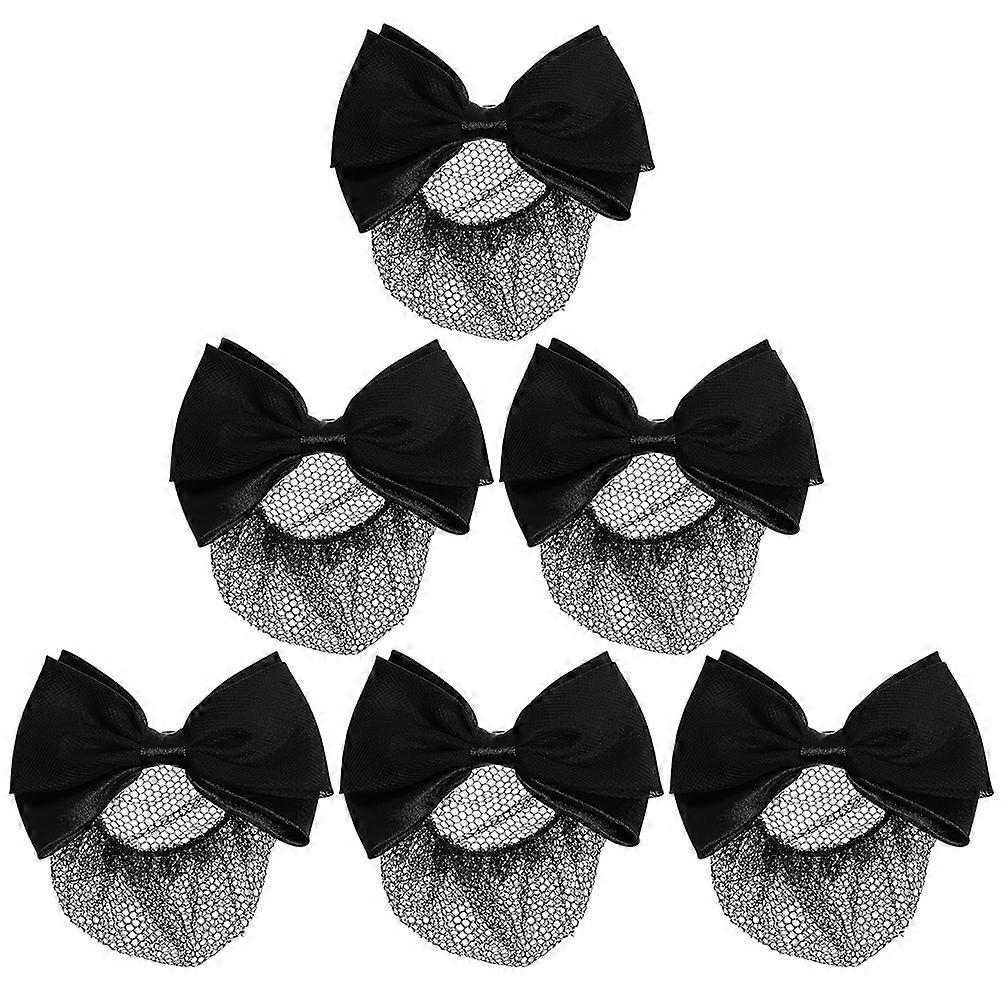 6pcs Bow Bun Hair Nets for Ballet Dancers, Elegant Black Hair Covers with Fine Mesh Design for Formal Occasions