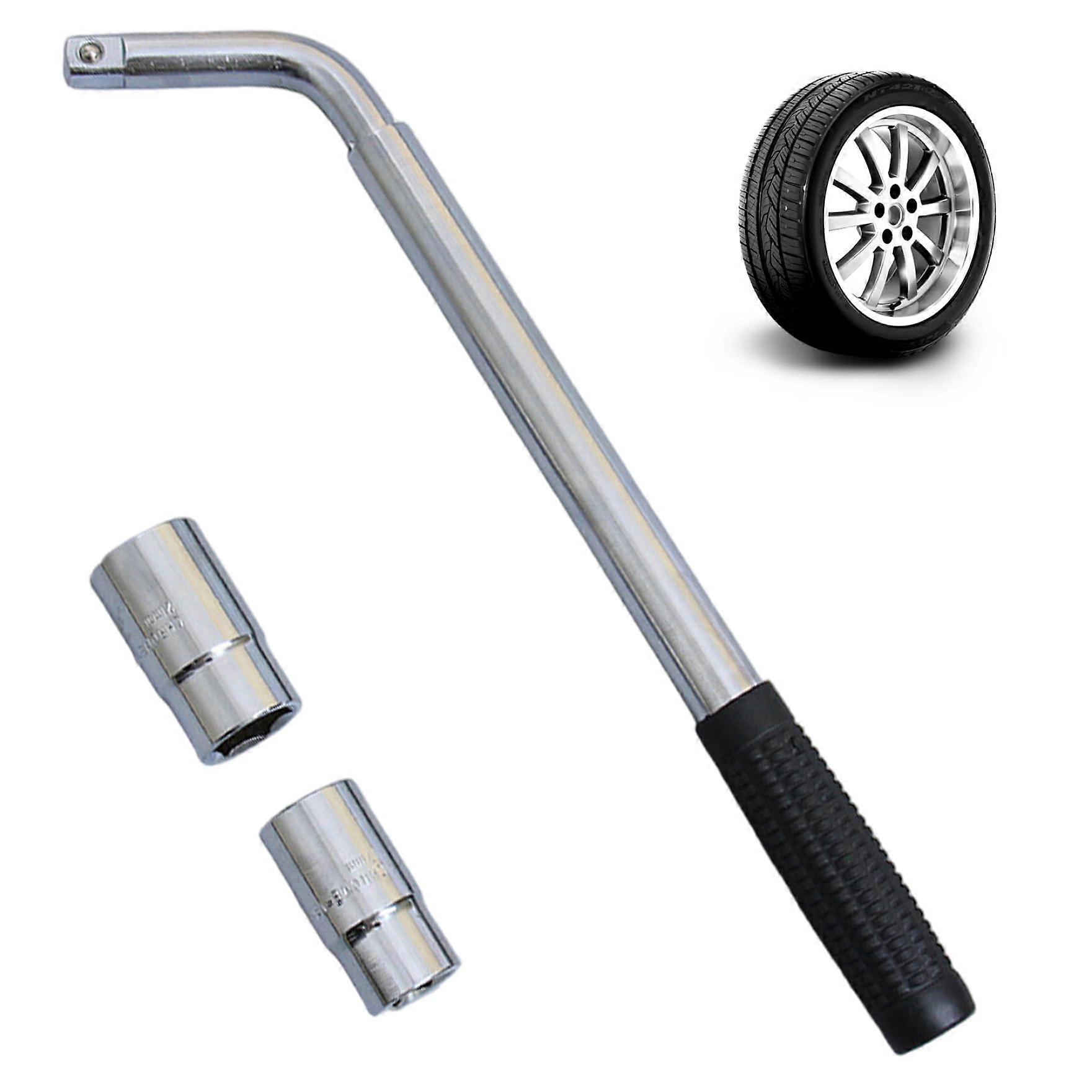 Lug Wrench Tool for Nut Removal, Telescopic Socket Key with 17mm, 19mm, 21mm, 23mm Sockets for Automotive Wheels