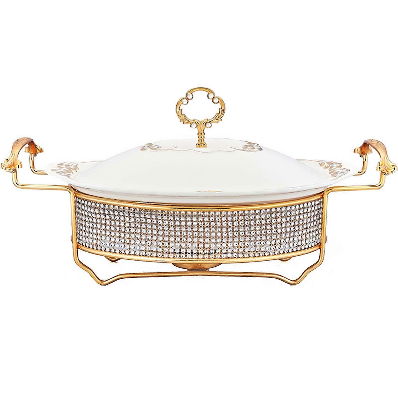Chafing Dishes Ceramic Set, Oval 1 Quart Buffet Warmer with Gemstone Fuel Holder and Ceramic Lid for Catering, White