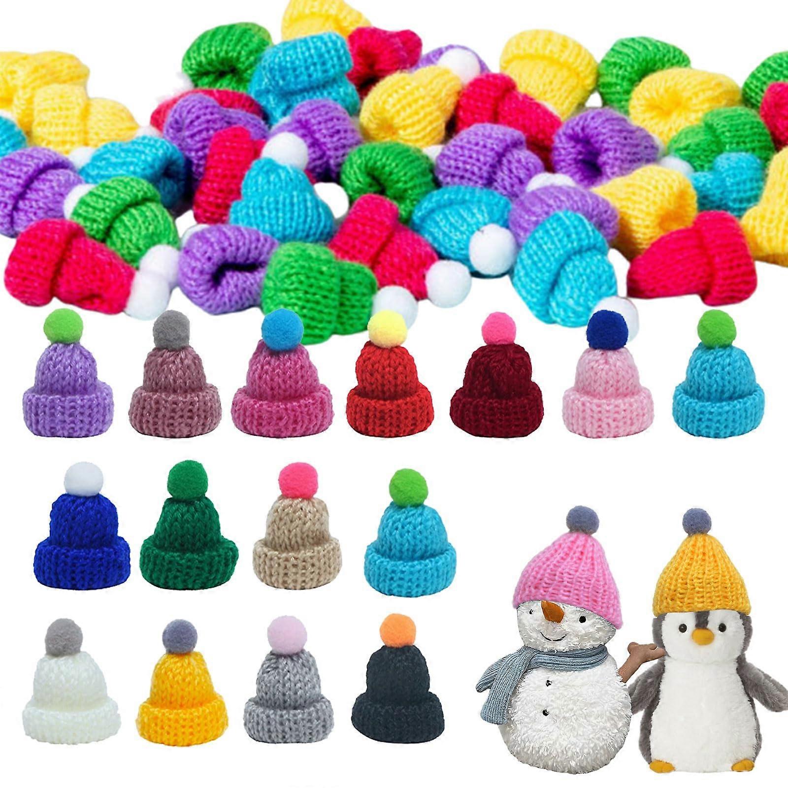Mini Wool Hat Pack of 60 Finger Bottle Hat Mini Hats Knitted Hats Bottle Topper Hat Hats for Worry Worms (Coloured)