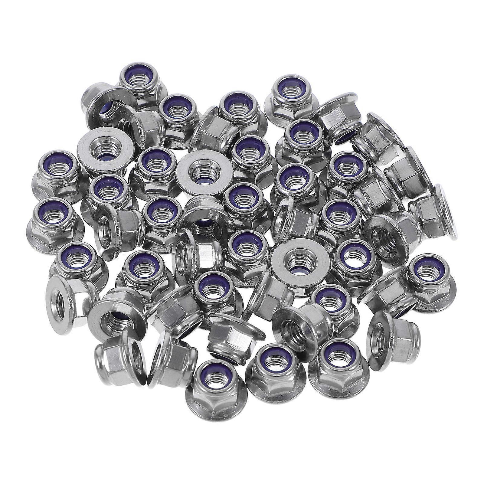 Flange Nuts with Nylon Insert Design for Professionals Silver 1.20X1.20X1.00CM Distribute Pressure 50Pcs