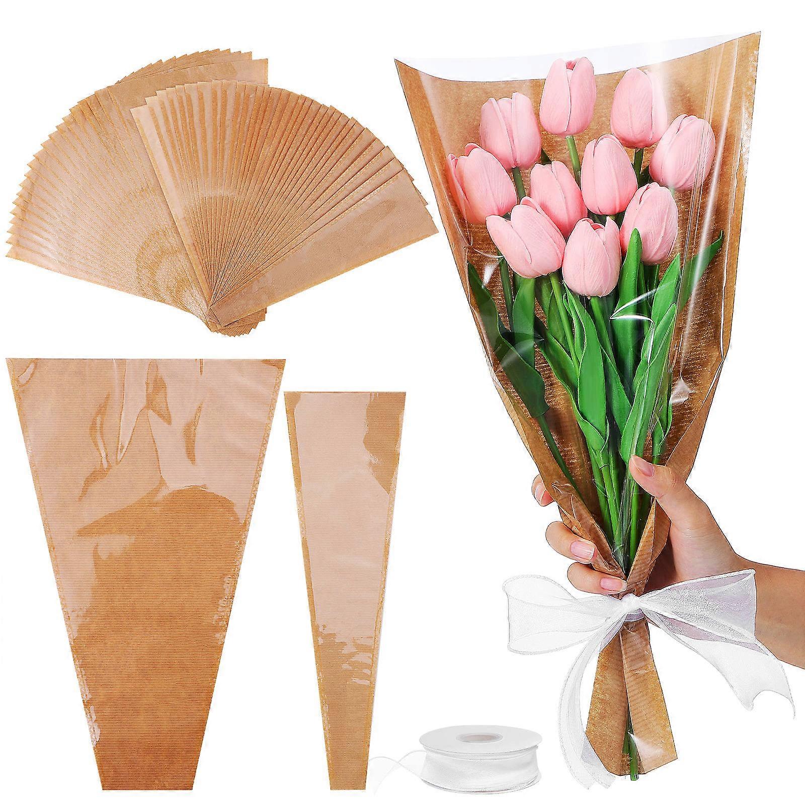 Kraft Paper Bouquet Wrapping Bags – Decorative Floral Wraps for Small Flower Arrangements