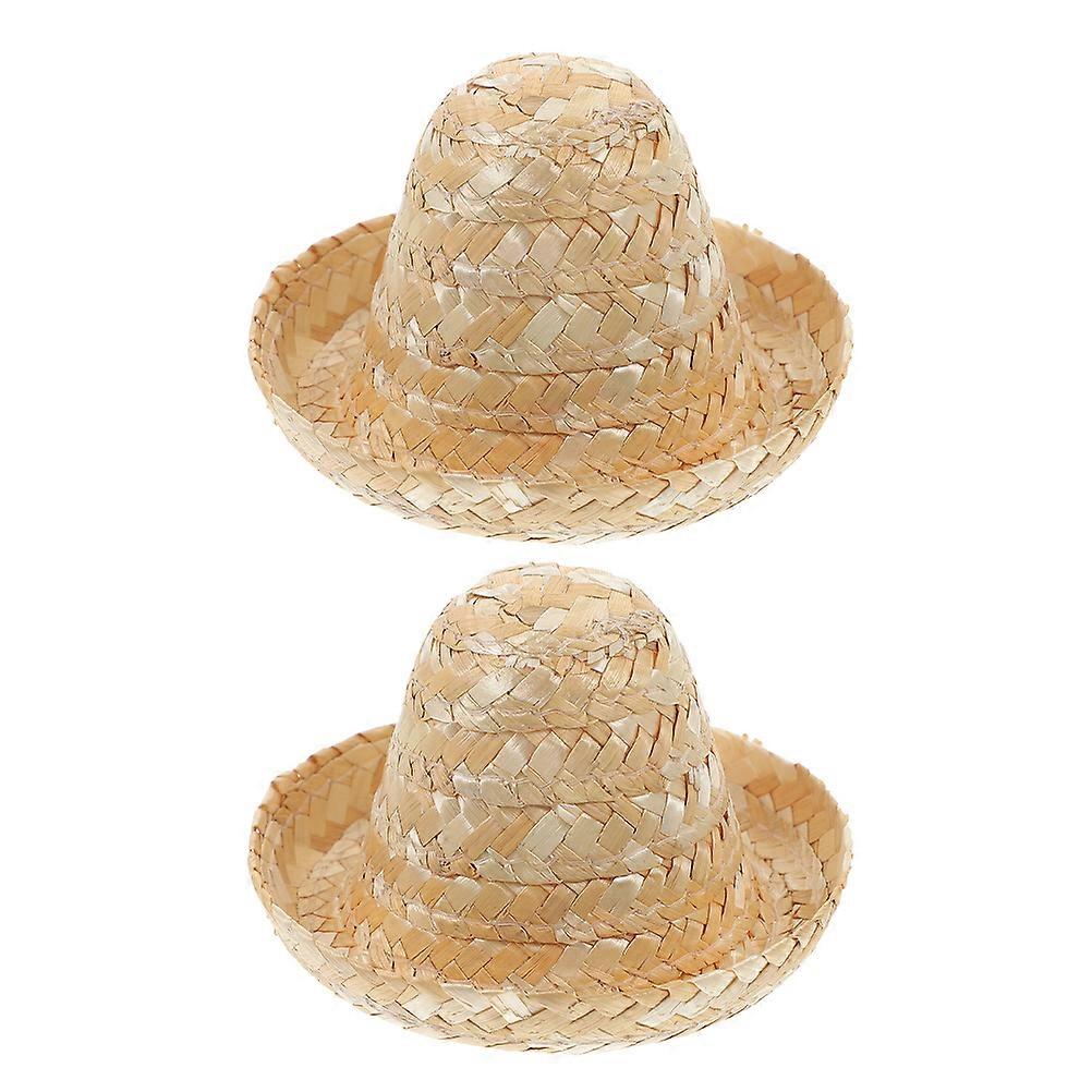 Miniature Straw Hat for Crafts and Decorations Khaki Color Lightweight and Adorable 2 Pieces
