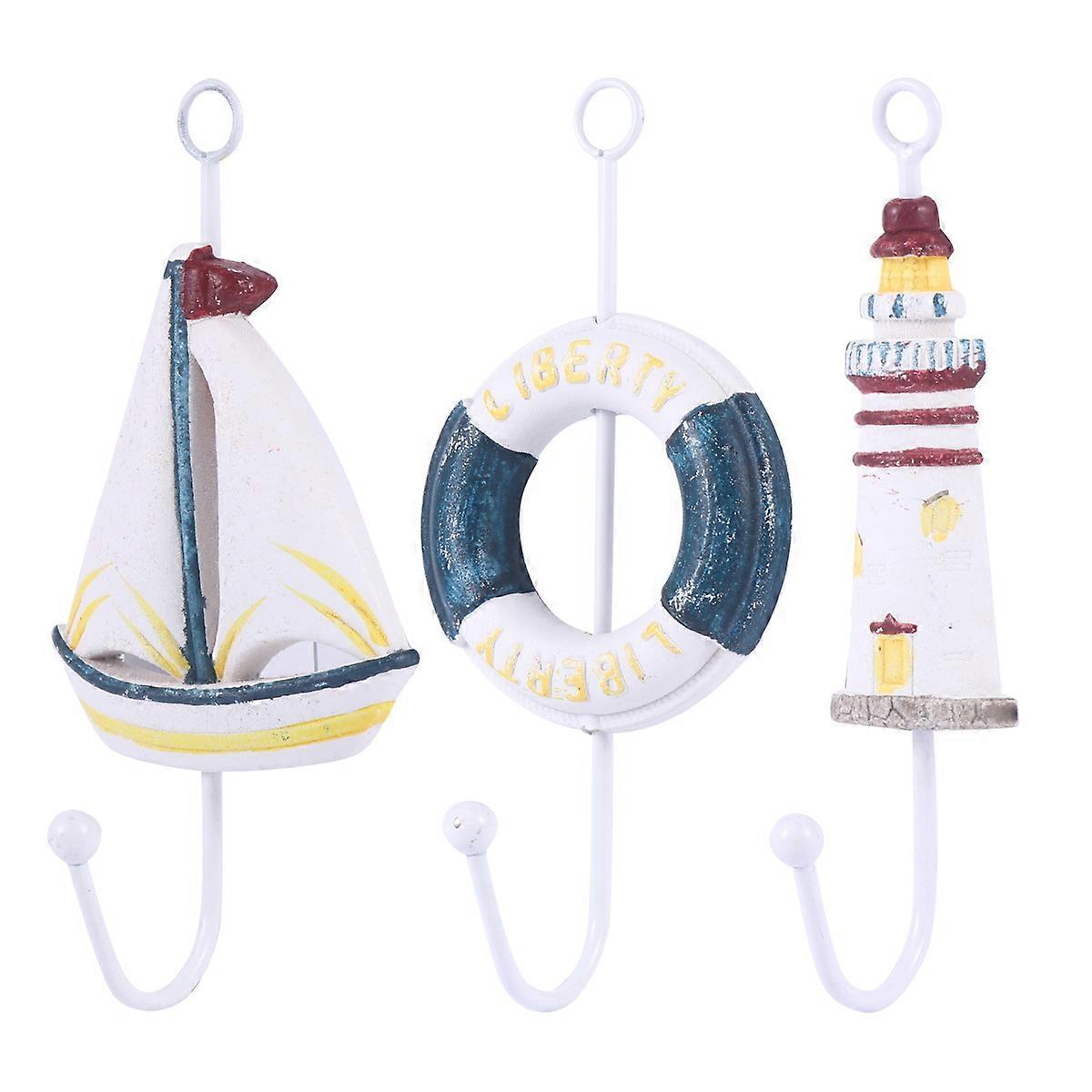 Mediterranean Style Hooks Decorative Wall Hook Lighthouse Homeowners 3Pcs