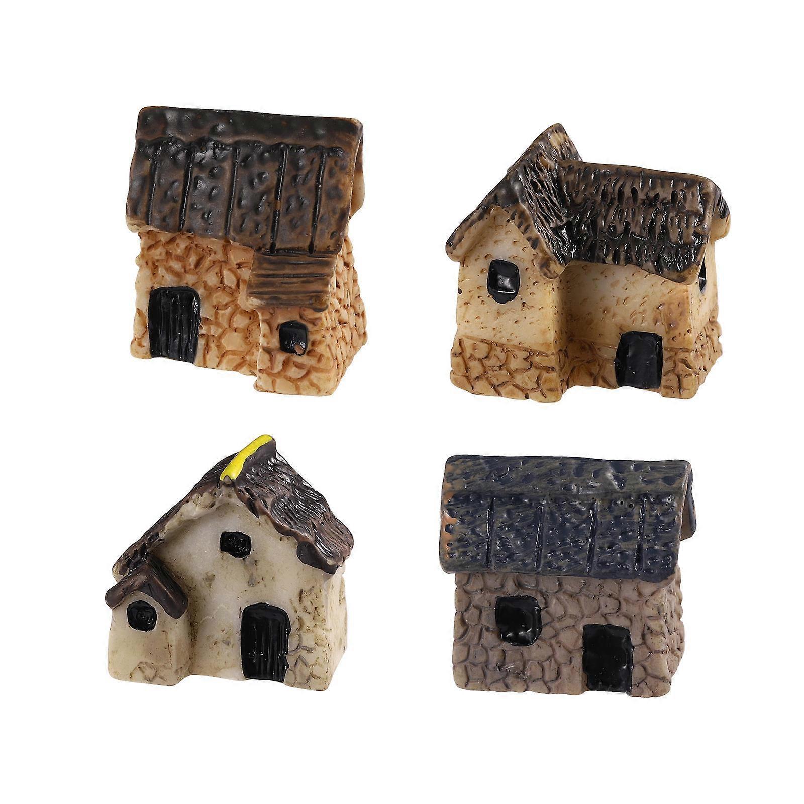 Dollhouse Miniature Scene Model Garneck Miniature Stone Houses Assorted Color Micro Round Style 4Pcs