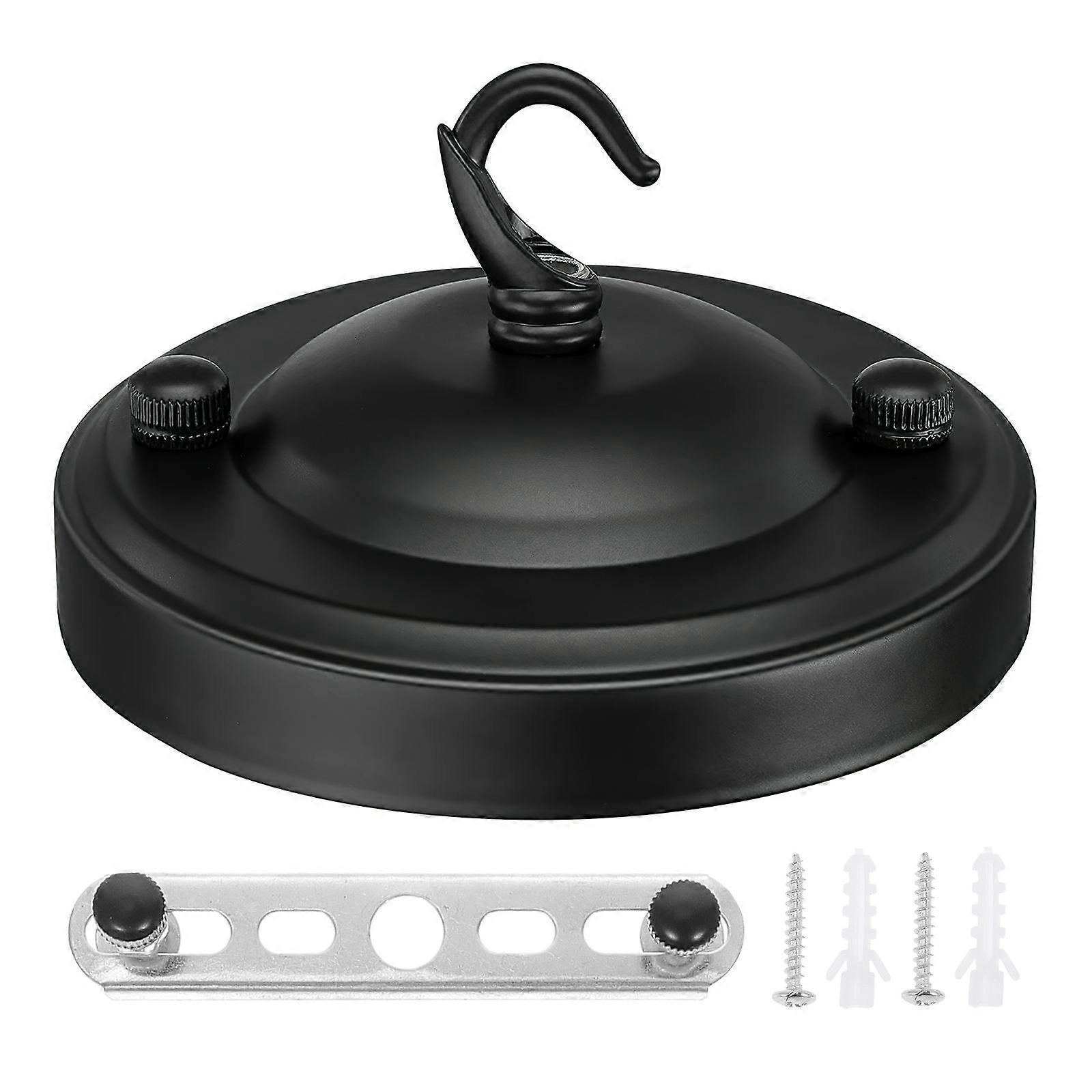 Black Zinc Alloy Ceiling Plate with Pendant Hook for Light Fixture Mounting – Easy Assembly Canopy for Pendant Lights & Chandeliers Suitable for