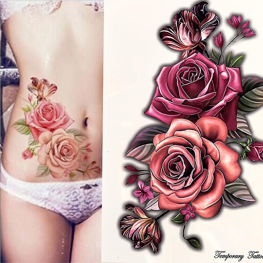 Tattoo-Aufkleber Blumen Rosen – Temporär, 14,5 X 21 Cm, Wasserfest, Hautverträglich
