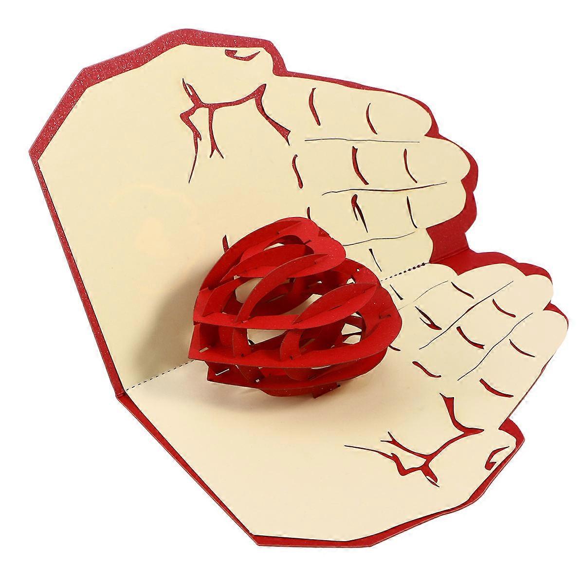 Mother's Day Card 3D Vision Effect Love In Hand Handmade Wish Kirigami Paper Craft Red 1Pack