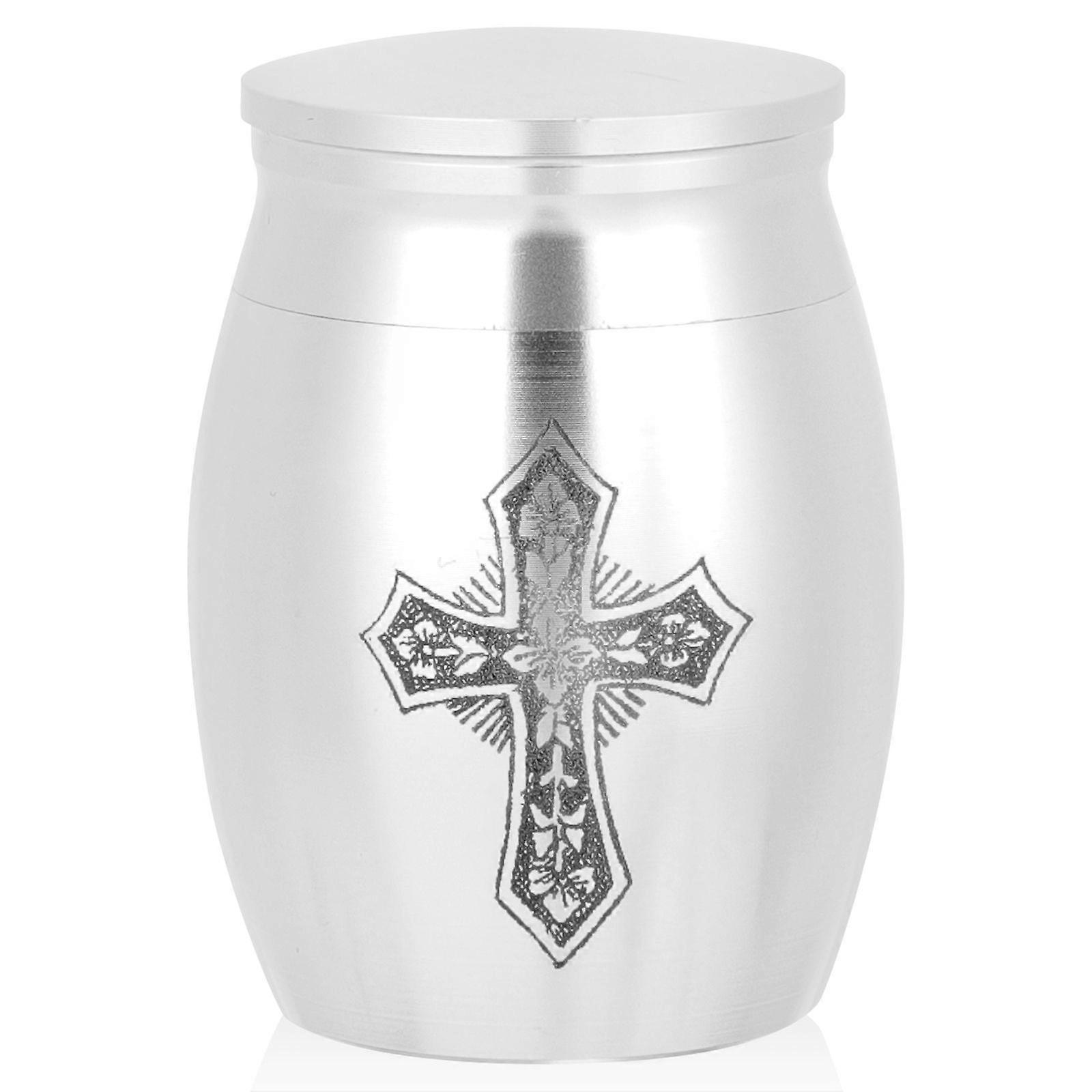 Small Ashes Urn Cremation Ashes  Urn Stainless Steel Cross Pattern Memorial Ashes Holder