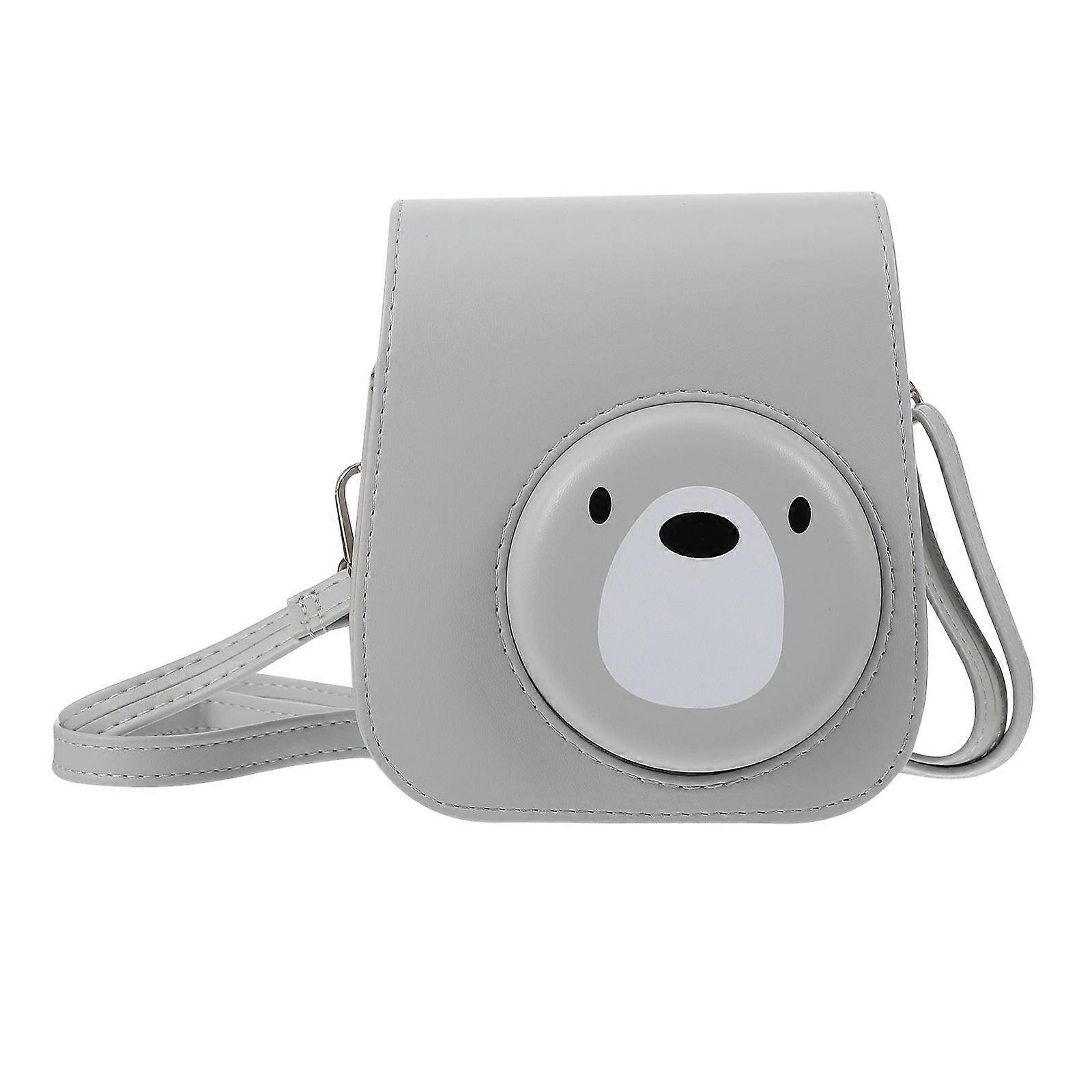 Grey PU Camera Case with Shoulder Strap for Storage Use Protects from Damage 1Pc