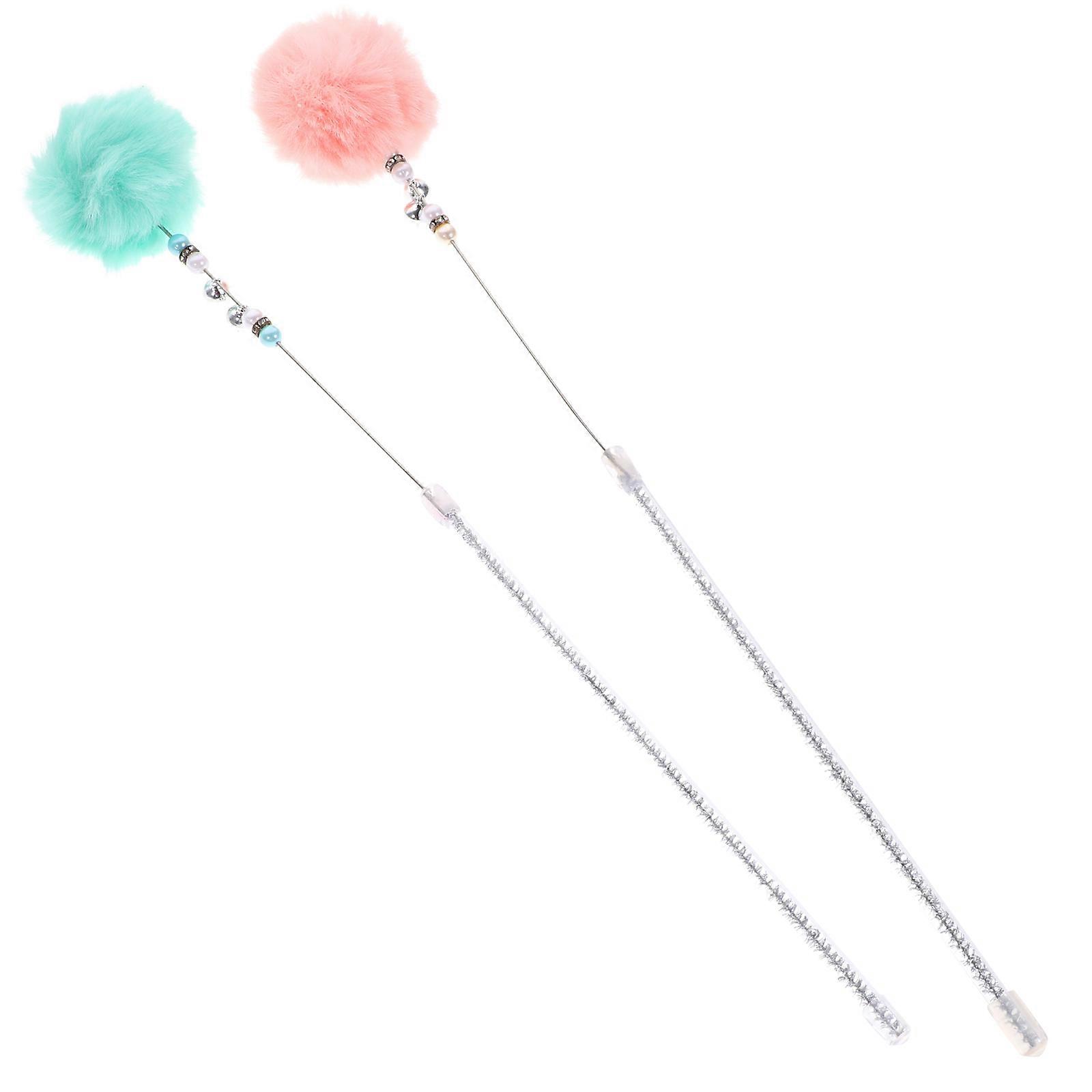 Kitten Toys Interactive Cat Teaser Stick Plush Ball Indoor Activity Pet Exercise 2Pcs