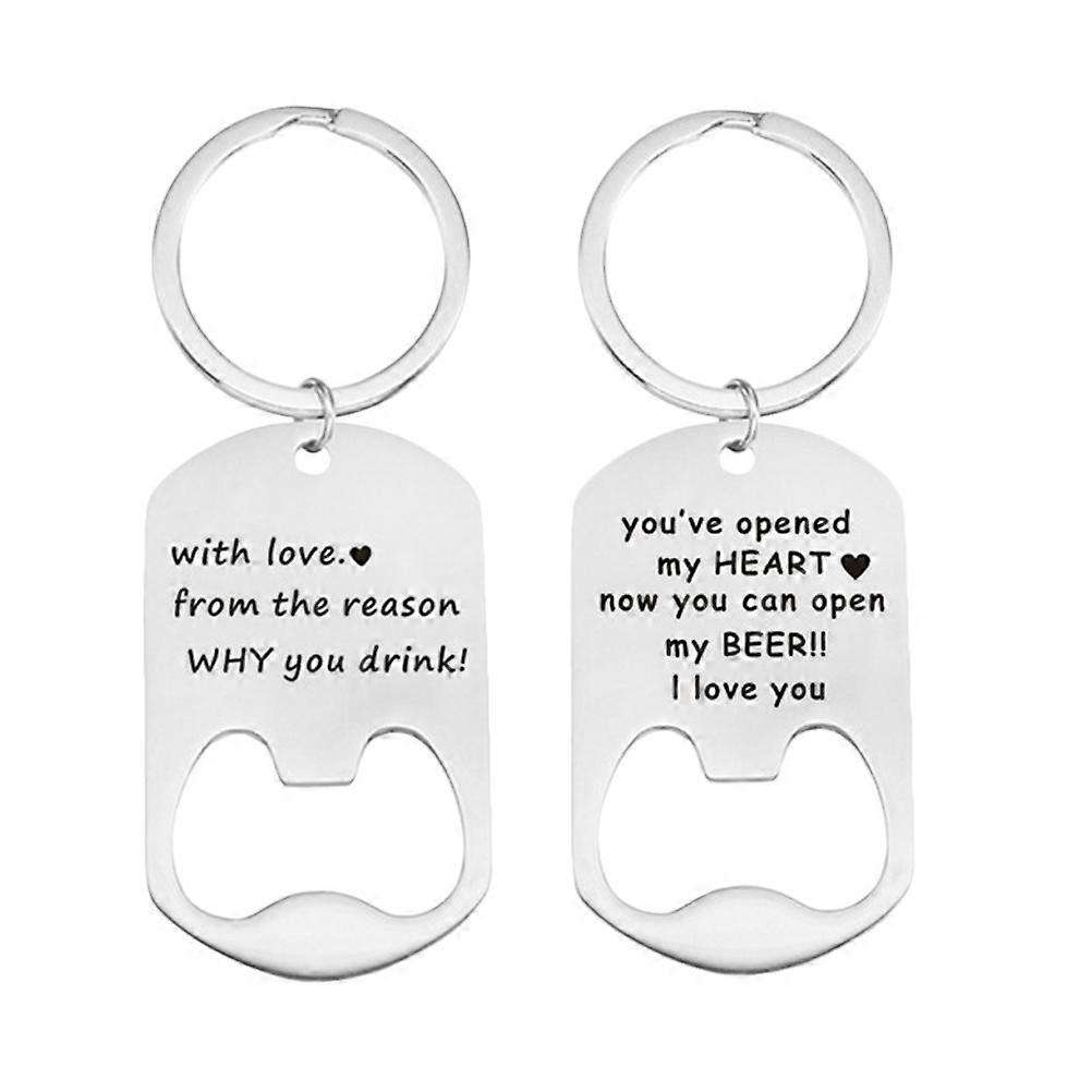 Bottle Opener Key Chain Dual Use Silver Color Stainless Steel 2Pcs Father Day present