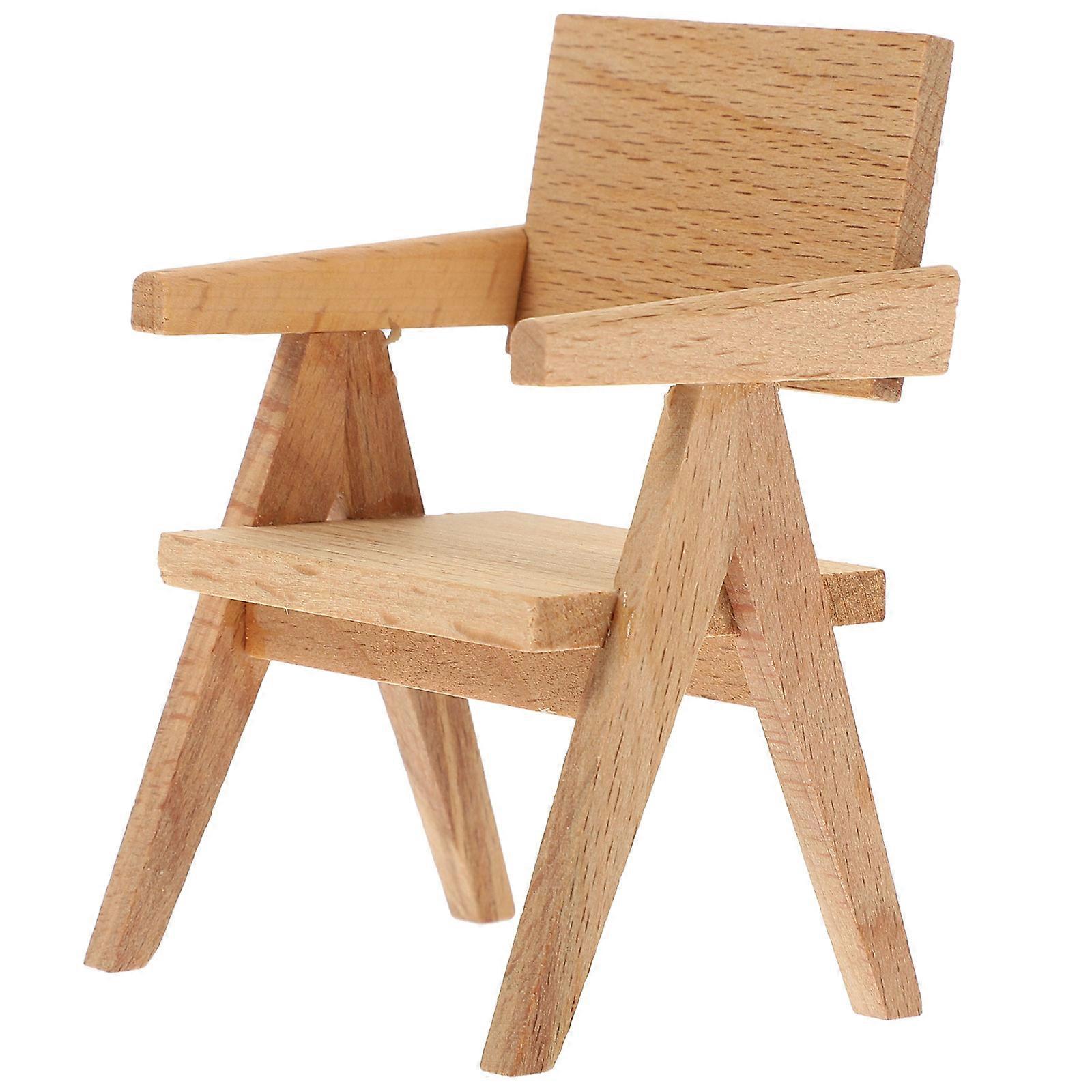 Miniature Chair Decor Doll House Miniature Chair Retro Simple Style Light Brown 8.5X5.6X5.5CM 1Pack