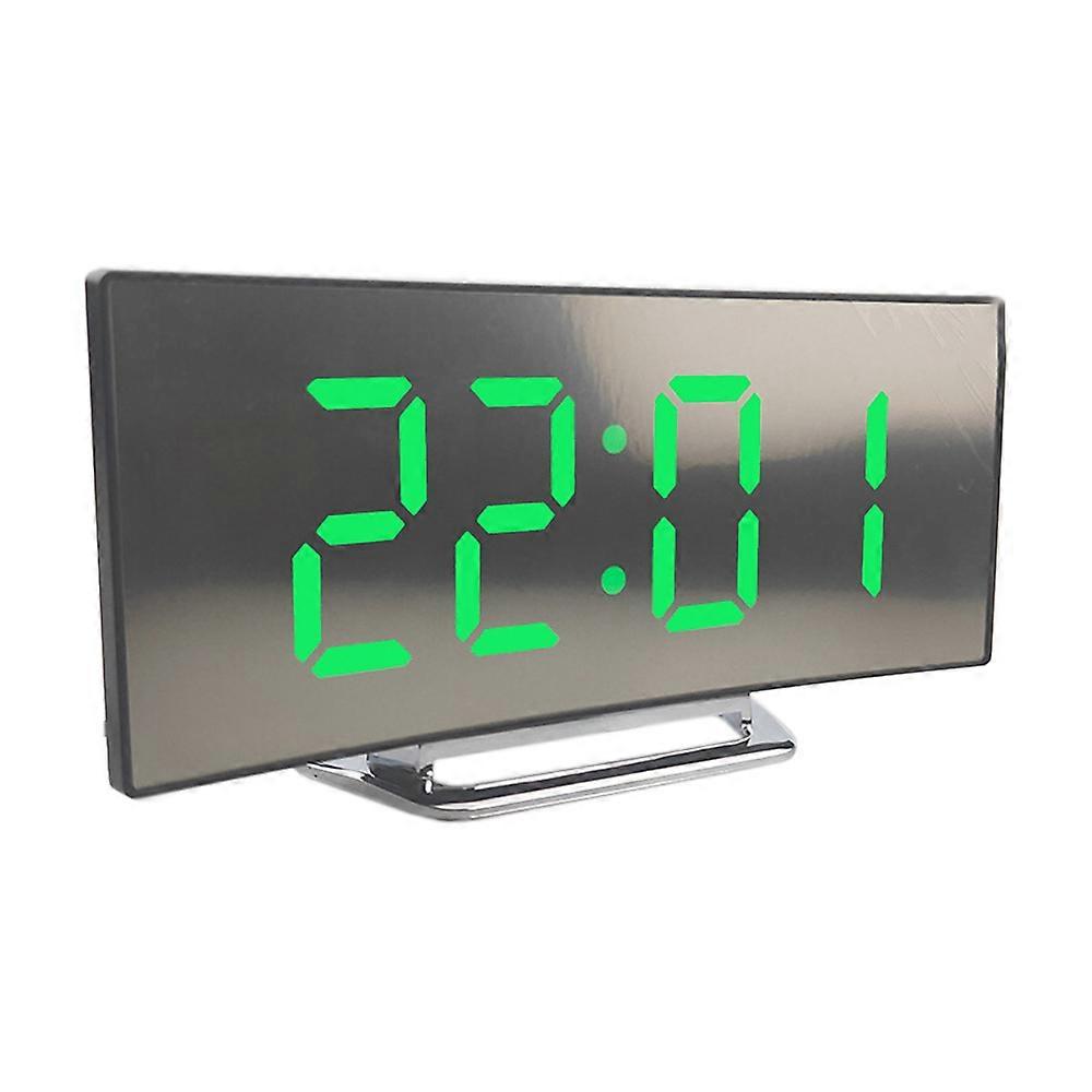 Creative Curved Screen Electronic Clock, Large Screen Led Mirror Clock, Silent Alarm Clock-Green