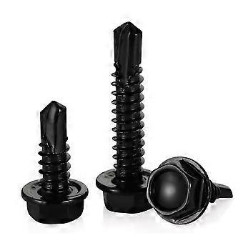 #14 x 1-1/4" Hex Washer Head Self Tapping Screws, Self Drilling Sheet Metal Tek Screws, 410 Stainless Steel Black Oxide, 50 PCS  #14 x 1-1/4