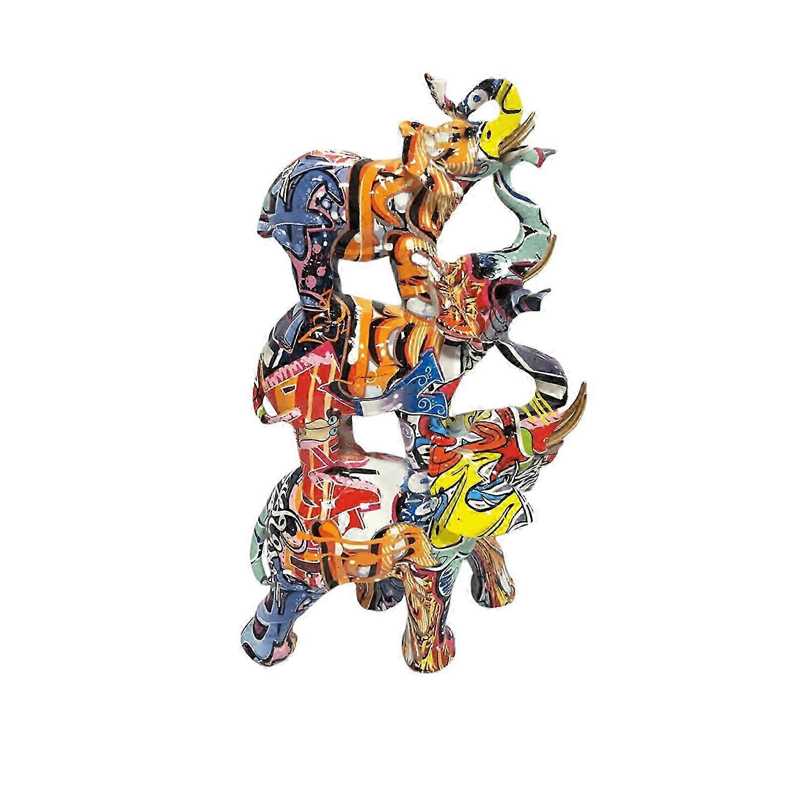 Decorative Stacked Elephant Statue Figurine for Table Centerpiece, Desk or Shelf in Brown and Green Tones