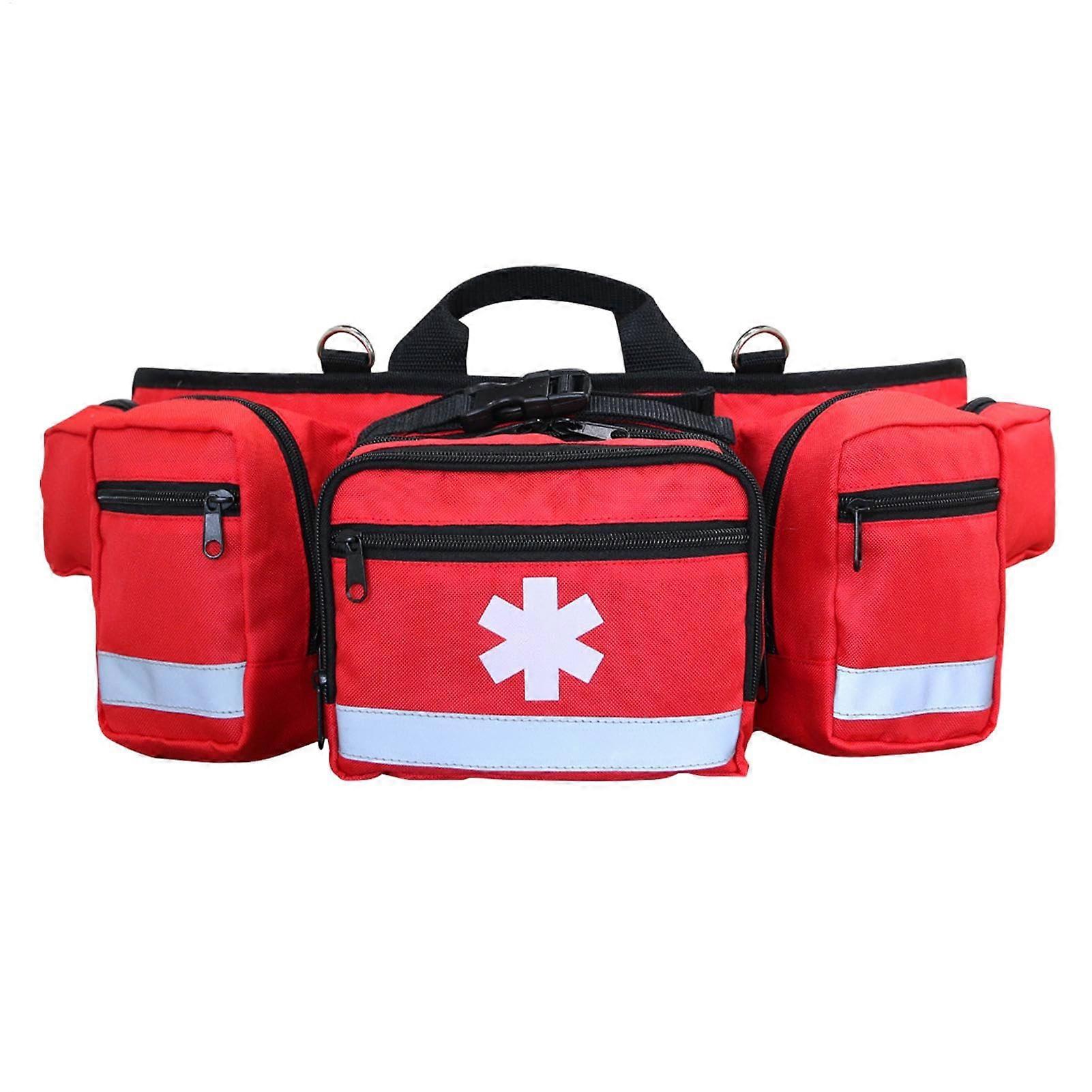 Aid Kit Waist Bag, Outdoor Camping Waist Bag, Red Tool Bag, Adjustable Buckle Design with Handle and Reflective Strips