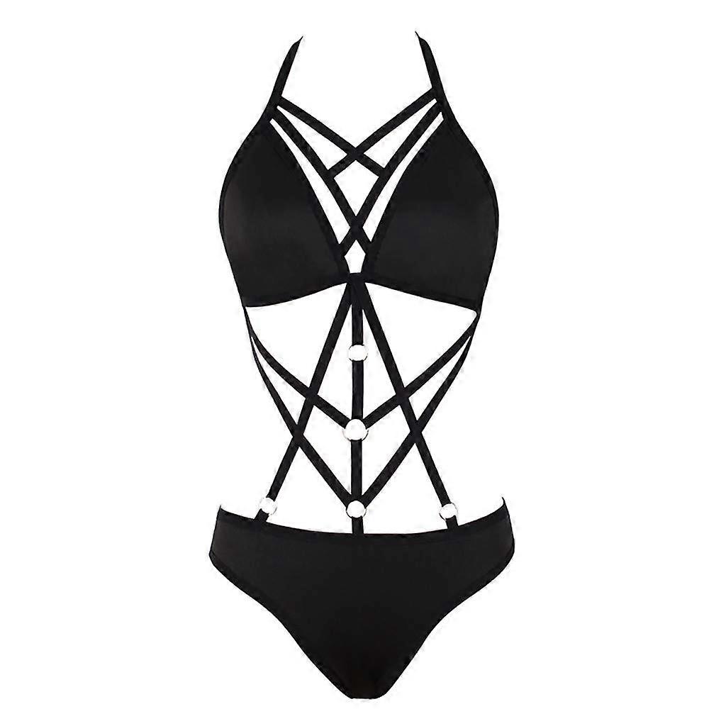 Lingerie Harness Bandage Set With Hollow-Out Open-Crotch Bodysuit And Panties Black XL