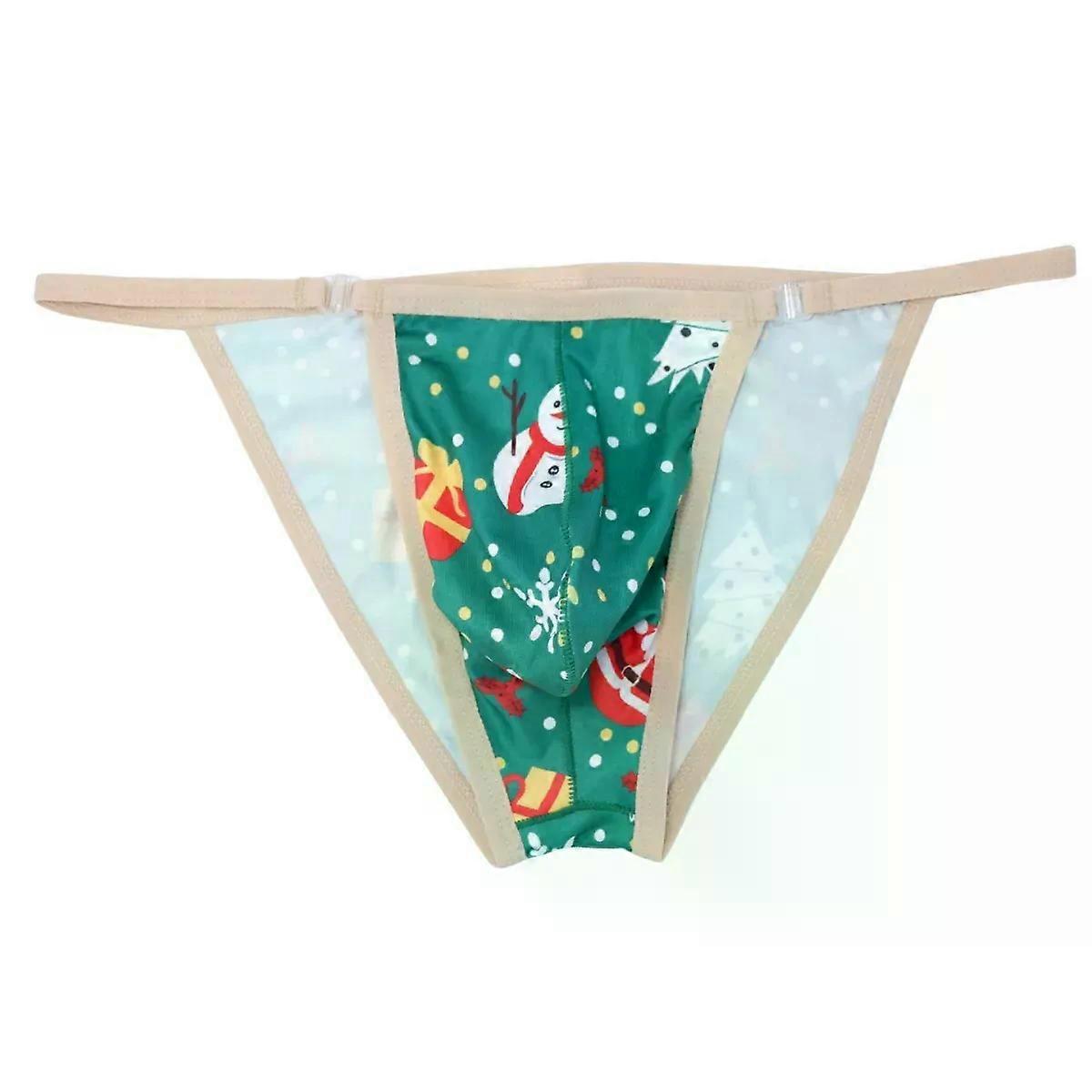 Men's Sexy Brief Underwear Christmas Print Silky Smooth Quick Dry Panties Gay Low-rise U Convex Pouch Tanga High Fork Underpants