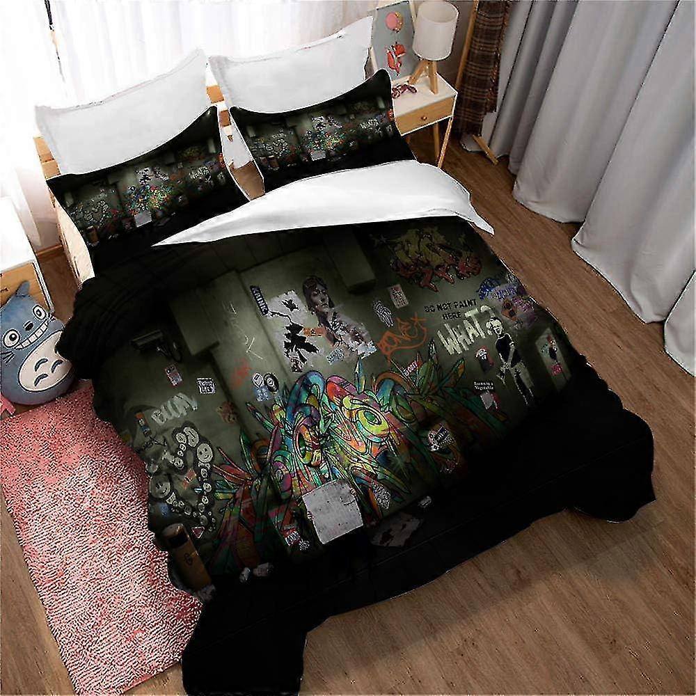 3 peças dupla edredom capa set 3d graffiti colcha de cama edredom capa para meninas, ultra macio microfibra hipoalergênica