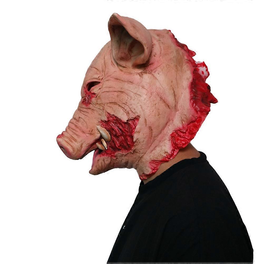 Halloween Props Pig Head Mask Scary Effect Costume Accessory Party Holder Beige Latex 1Pack