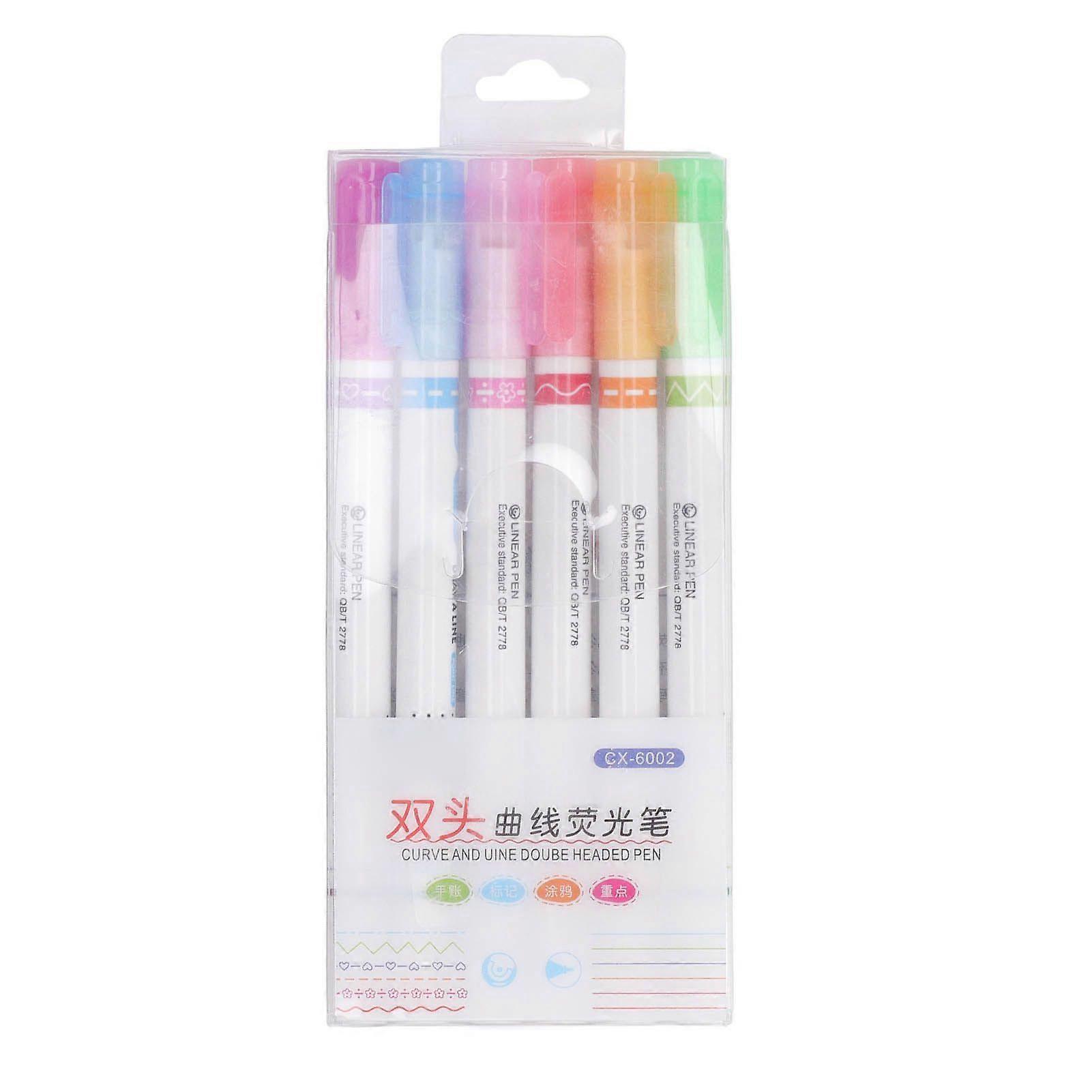 2025 Latest Model  6pcs Curve Highlighter Pen Dual Tip Even Ink Output 6