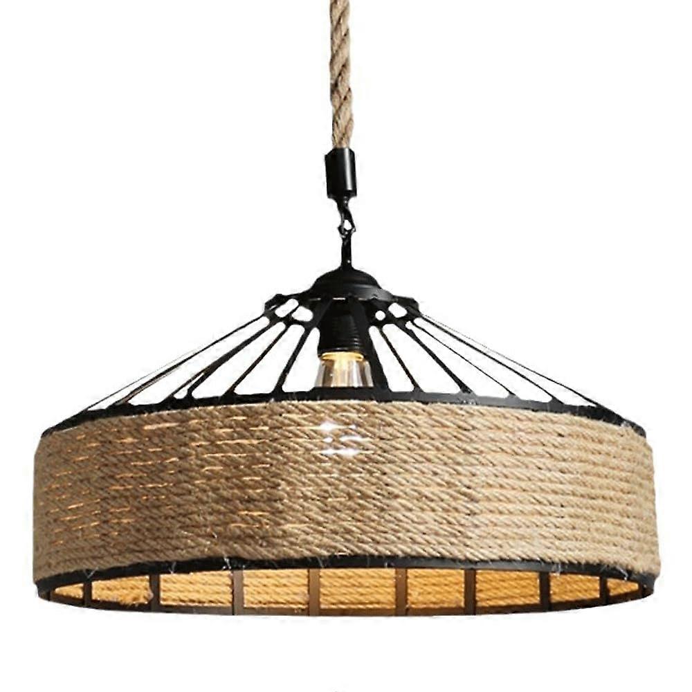 Retro Industrial Hemp Rope Pendant Light, HatShaped Lamp Shade, E27 Screw Chandelier