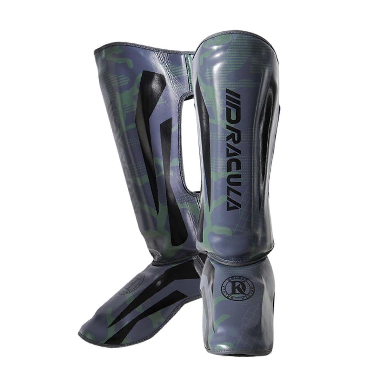 Shin Guards Muay Thai Shin Pads Lightweight Adjustable Leather Kickboxing Pads with Instep Protection Green Size S