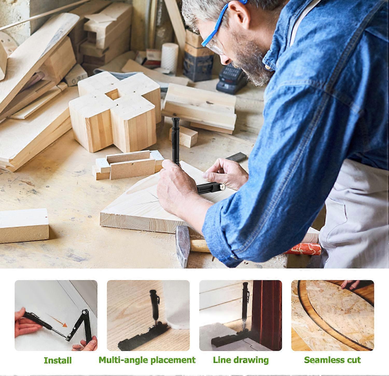 Multifunction Woodworking Scriber Construction Pencil Deep Hole Scribing Adjustable Plastic Support Parallel Arc Line Maker Compasses Measuring Tool