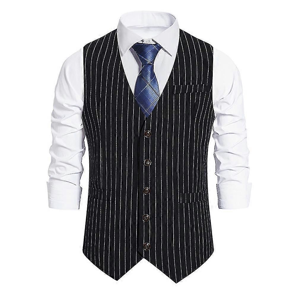 Herren Classic Slim V-Ausschnitt Anzug Weste gestreift 5-Knöpfe Business Weste