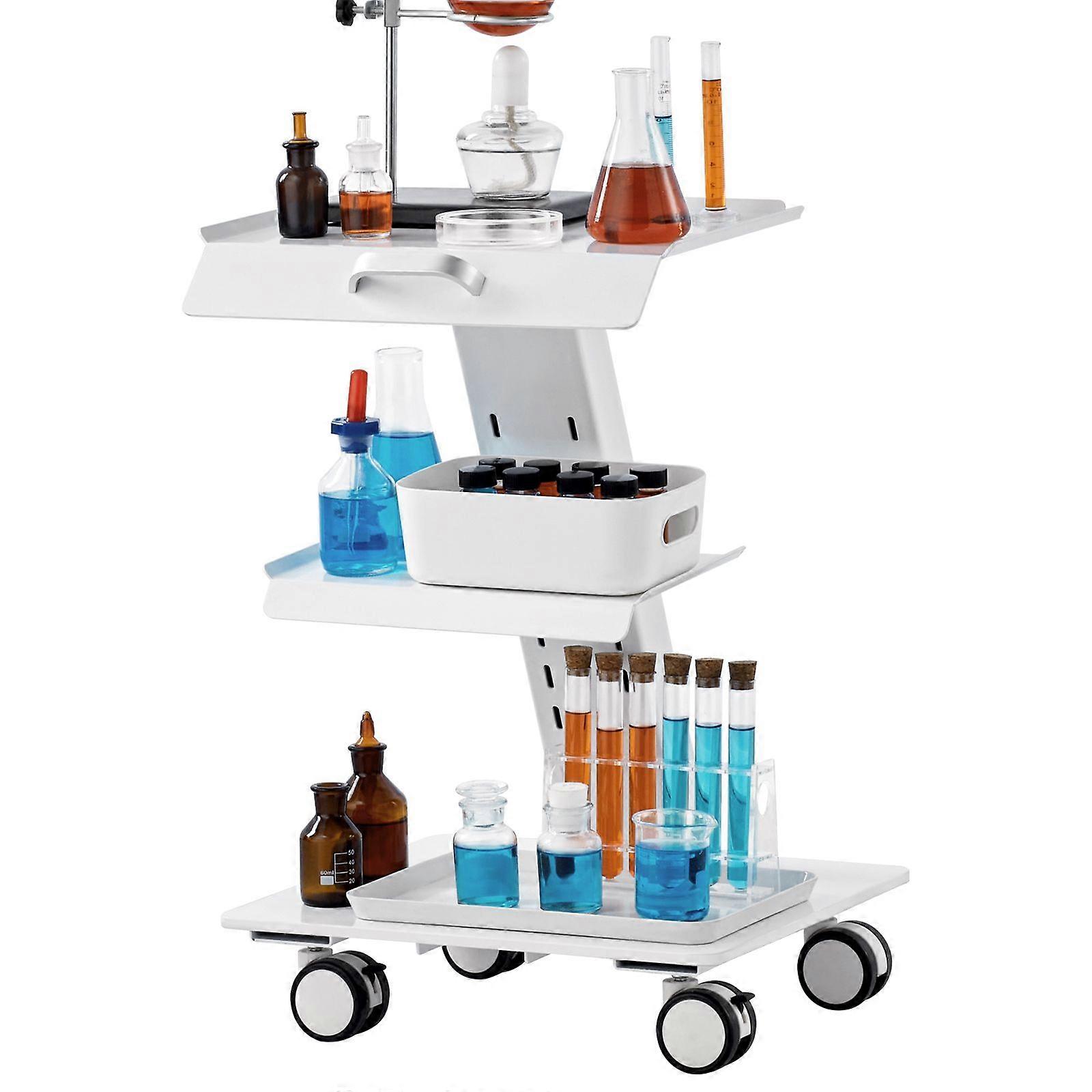 Lab Trolley, 3-Layer Rolling Lab Cart, Metal Mobile Trolley with Swivel Wheels, Tray Rolling Clinic Cart 220 lbs Weight Capacity
