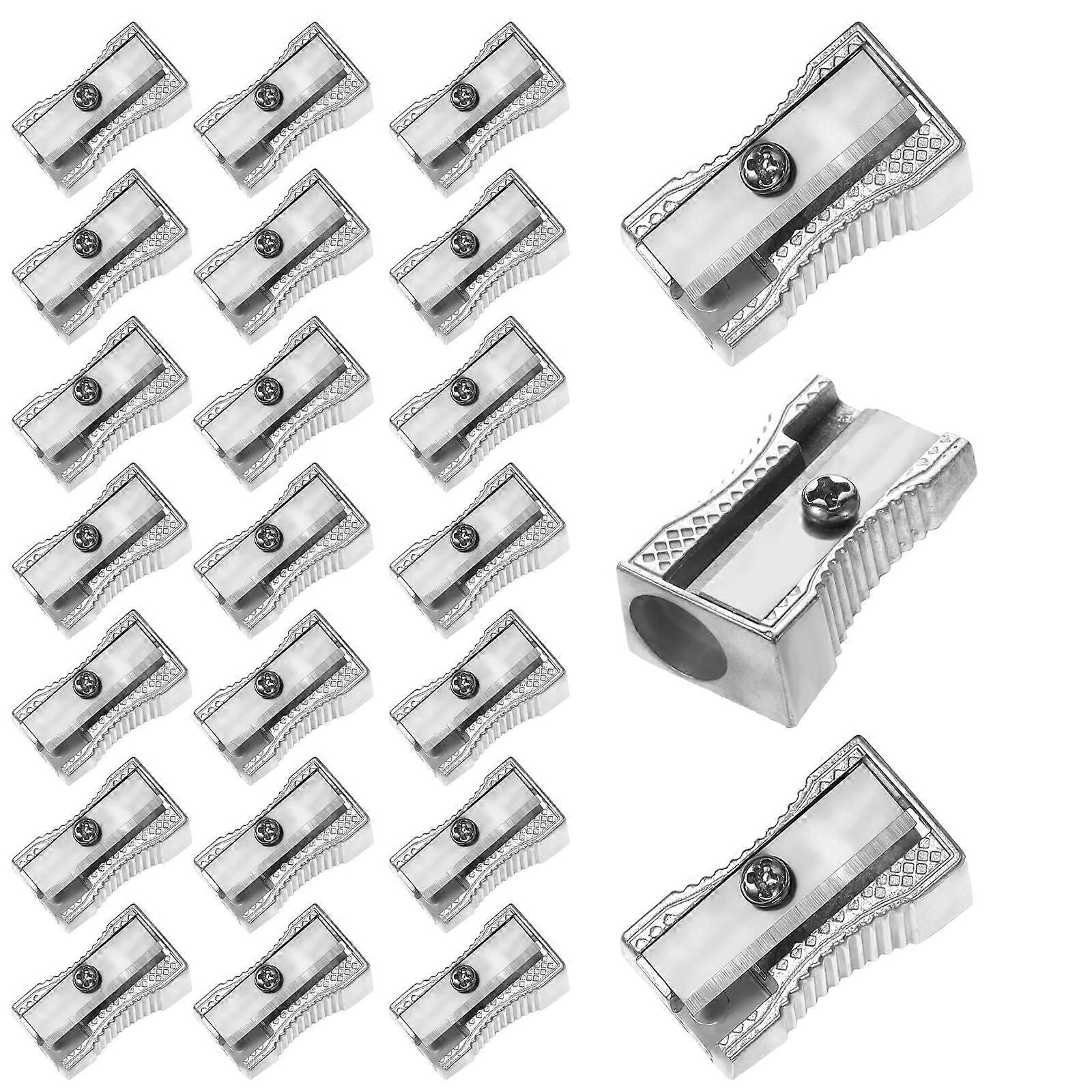 24 Pieces Metal Pencil Sharpener Set, Mini Single Hole Rectangular Sharpener for Graphite Colored and Wooden Pencils