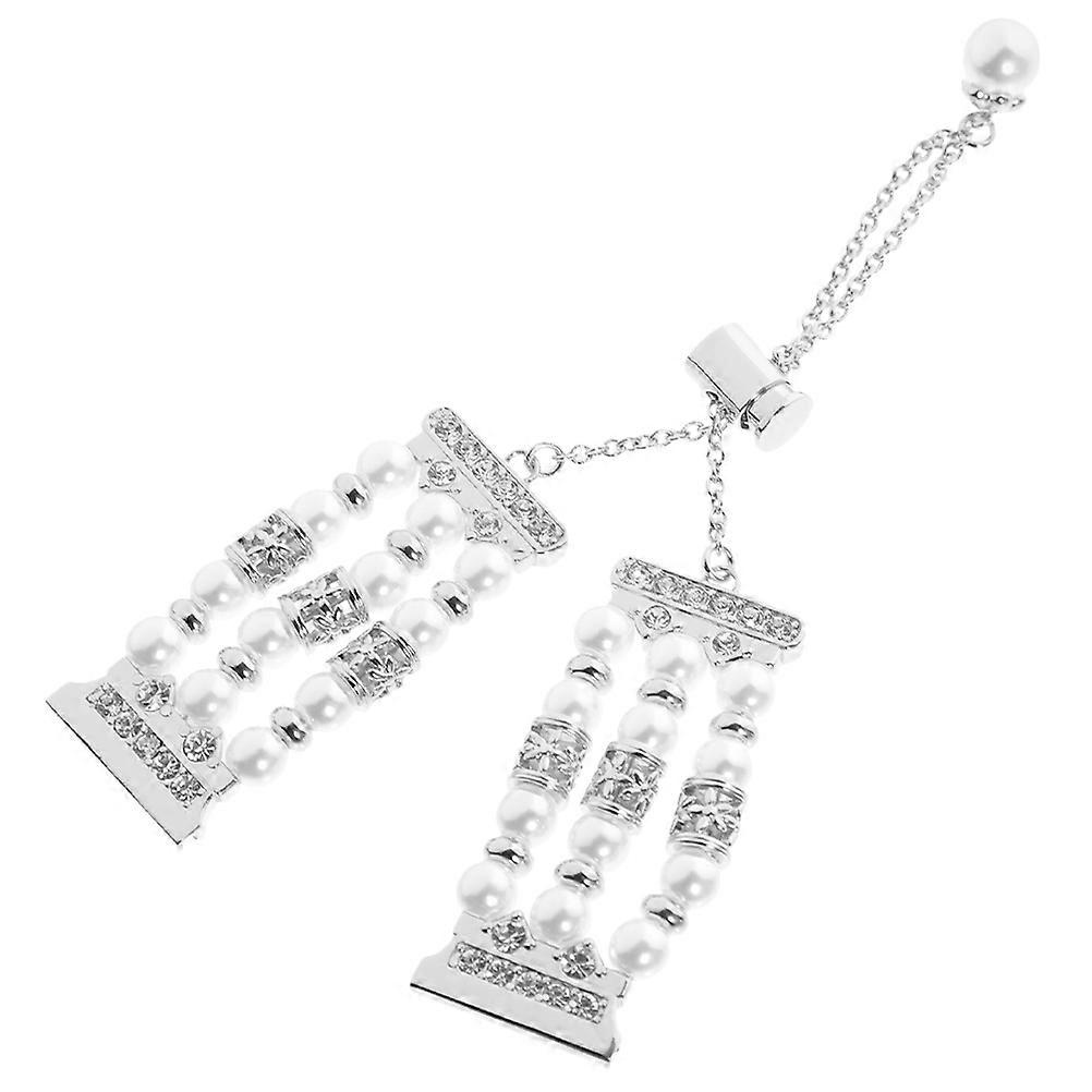 It sounds like you're describing or searching for a **metal watch band with pearl beads**, in silver color, **elegant design**, suitable for