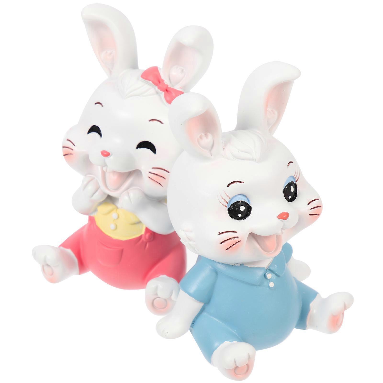Miniature Bunny Figures Compact Design For Cabinet Scene 2Pcs